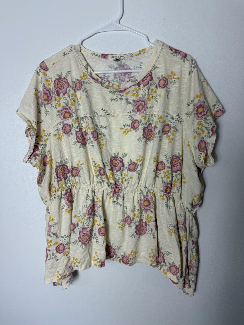 torrid Cream Floral Short-Sleeve Peplum Tunic
